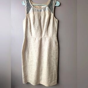 LOFT Dress Beige Linen With Beads 8